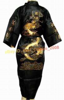 Chinese Men Dragon Pajamas Robe Sleepwear Black MRD 03  