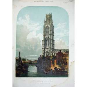 Colour Print 1856 Boston Church Lincolnshire Leighton  