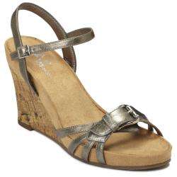A2 by Aerosoles Womens Sageplush Silver Cork Wedge Sandals 