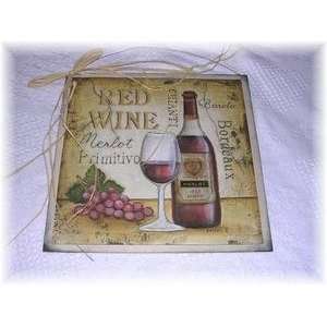 Red Wine Glass and Grapes Wooden Kitchen Wall Art Sign 