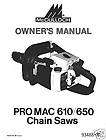 mcculloch chain saw 610 650 service guide owners manual parts