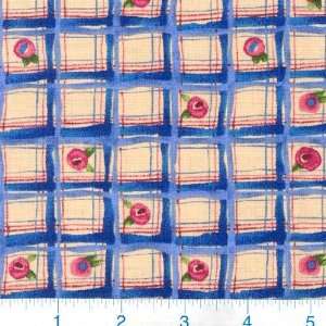  45 Wide Bird Song Blocked Floral Blue/Natural Fabric By 