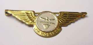   Continental Airlines Jr Hostess Gold Wings Pin Kinney Providence RI