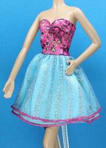 Light Blue Pink Silver Sparkly Strapless Dress Barbie  