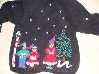 Ugly Chirstmas Sweater w/ Caroliers Tree Stars Knit In Sz Large 