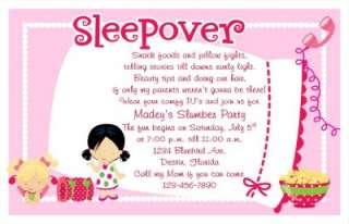 Girl Slumber party sleepover birthday invitation  