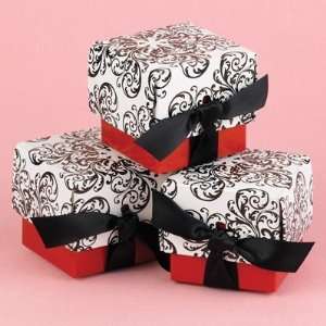  100 Red Filigree Black + White Wedding Favor Boxes 