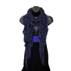  New Womens Blue Colored Leopard Ruffle Long Scarf Shawl 