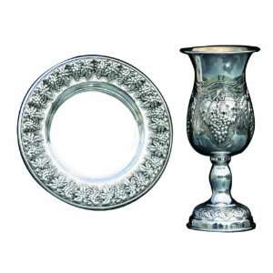  Silver Plated Curvy Kiddush Cup and Saucer Set 