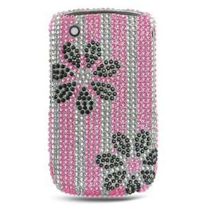 Sparkling Pink with Black Flower Design Full Diamond Rhinestone Snap 