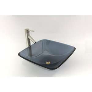  1/2 Thickness Clear Black Square Style Glass Vessel Sink 