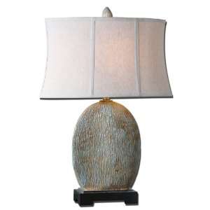   Glazed and Antiqued Silver Oatmeal Linen Table Lamp