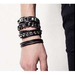  Mens Black Leather Bracelet Package rock Style Jewelry