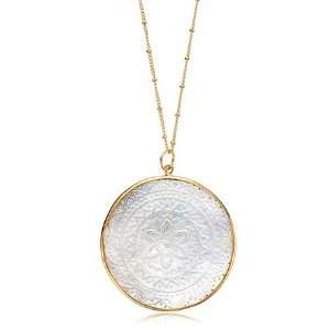  Etched Mandala Mother of Pearl Necklace in 24 Karat Gold Jewelry