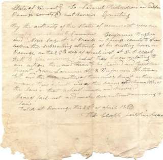 1823 Orange Vermont Handwritten Legal Summons Document  