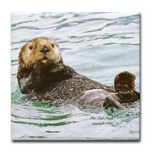 Sea Otter Funny Tile Coaster by   Kitchen 
