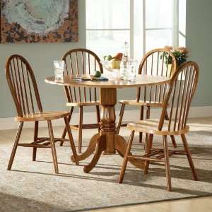 Golden Oak Finish Dual Drop Leaf Table and Chairs Dining Set  