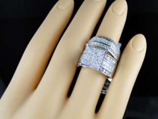   MENS LADIES PRINCESS CUT DIAMOND RING TRIO ENGAGEMENT WEDDING RING SET