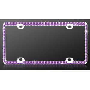 Chrome Metal Car License Plate Frame with Double Row Purple Crystals