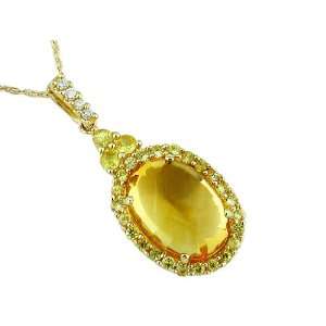   Sapphire & Diamond Necklace in 14k Yellow Gold. (TCW 7.66) Jewelry