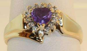   gold ladies diamond amethyst heart ring womens vintage estate antique