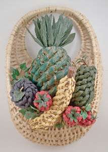 Woven Wall Basket with Plaited Paper Fruit or Vegetable  