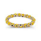 VistaBella Round White CZ Band Yellow Glass Beads Stretch Bracelet
