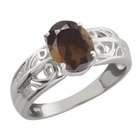   Stone King 1.20 Ct Brown Oval Smoky Quartz and Argentium Silver Ring