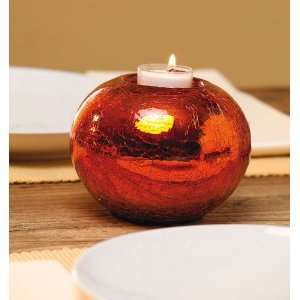  Crackle Glass Candle Holder Orange