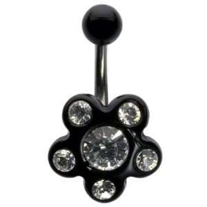  14G 3/8 UV 6 Gem Black Flower Curved Barbell Jewelry
