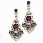   Jewelry 1928 Rose tone Dark Purple Crystal/Floral Decal Drop Earrings
