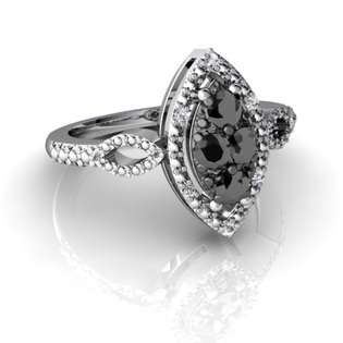 Black Diamond Ring 14K White Gold Genuine Marquise  Jewels For Me 