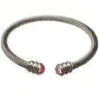 Stainless Steel Twist Bangle Bracelet with Pink Stone Accents