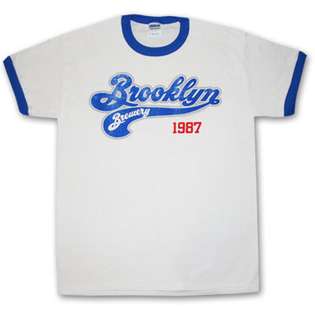Brooklyn Brewery Baseball White Ringer Graphic Tee Shirt  Clothing Men 