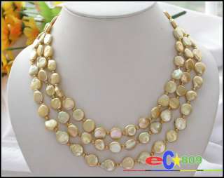 3ROW 12MM GOLD COIN FRESHWATER CULTURED PEARL NECKLACE  