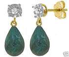 14K Gold Diamond Stud Earrings Natural Emerald 17.6 ct 