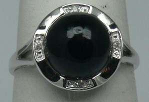 Black Onyx & Diamond 0.02ct Ring  14k White Gold  