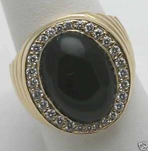 Estate 14k gold MENS ring Black Onyx & Diamond Signet  