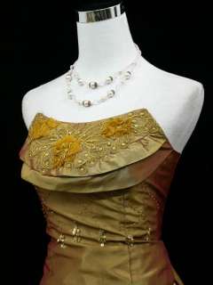 Cherlone Clearance Satin Golden Corset Evening Dress 6  