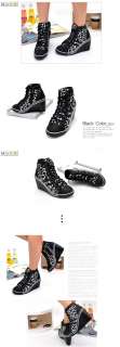 Women Wedge High Heels High Top Sneakers Boots Leopard Brown/Gray US 5 