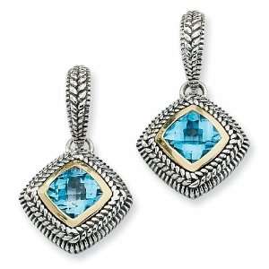  Sterling Silver and 14k 6.00ct Swiss Blue Topaz Earrings 
