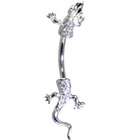 Body Candy Solid 14KT White Gold Cubic Zirconia LIZARD Belly Ring