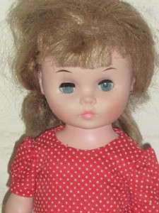 16 Vinyl Girl doll saran honey brown hair red flocked  