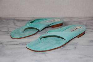 New Manolo Blahnik Sz 36.5 7 6.5 Turquoise Blue Suede Sandals Flip 