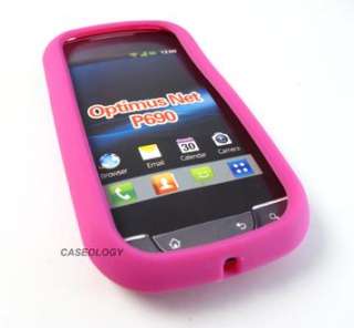 PINK SOFT RUBBER GEL SKIN CASE COVER FOR LG OPTIMUS NET P690 PHONE 