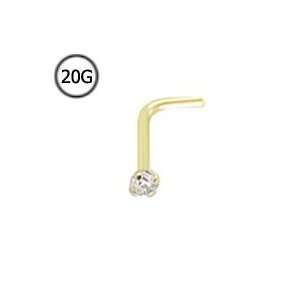  Gold L Bend Nose Stud Ring 1.5mm Genuine Diamond G SI1 20G FREE Nose 