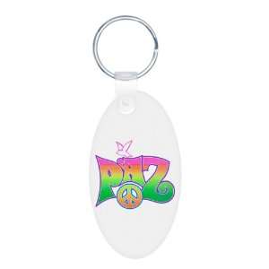  Aluminum Oval Keychain Paz Spanish Peace with Dove and 