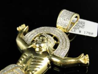 MENS 3.5 INCH YELLOW GOLD FINISH GENUINE DIAMOND JESUS BODY CROSS 