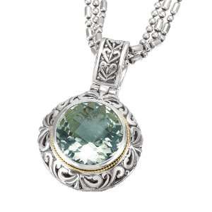   Silver 17 MM Green Amethyst Pendant with Chain Katarina Jewelry
