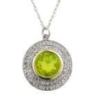 Peridot and Diamond Accent Accent Circle Drop Pendant. 10k White Gold